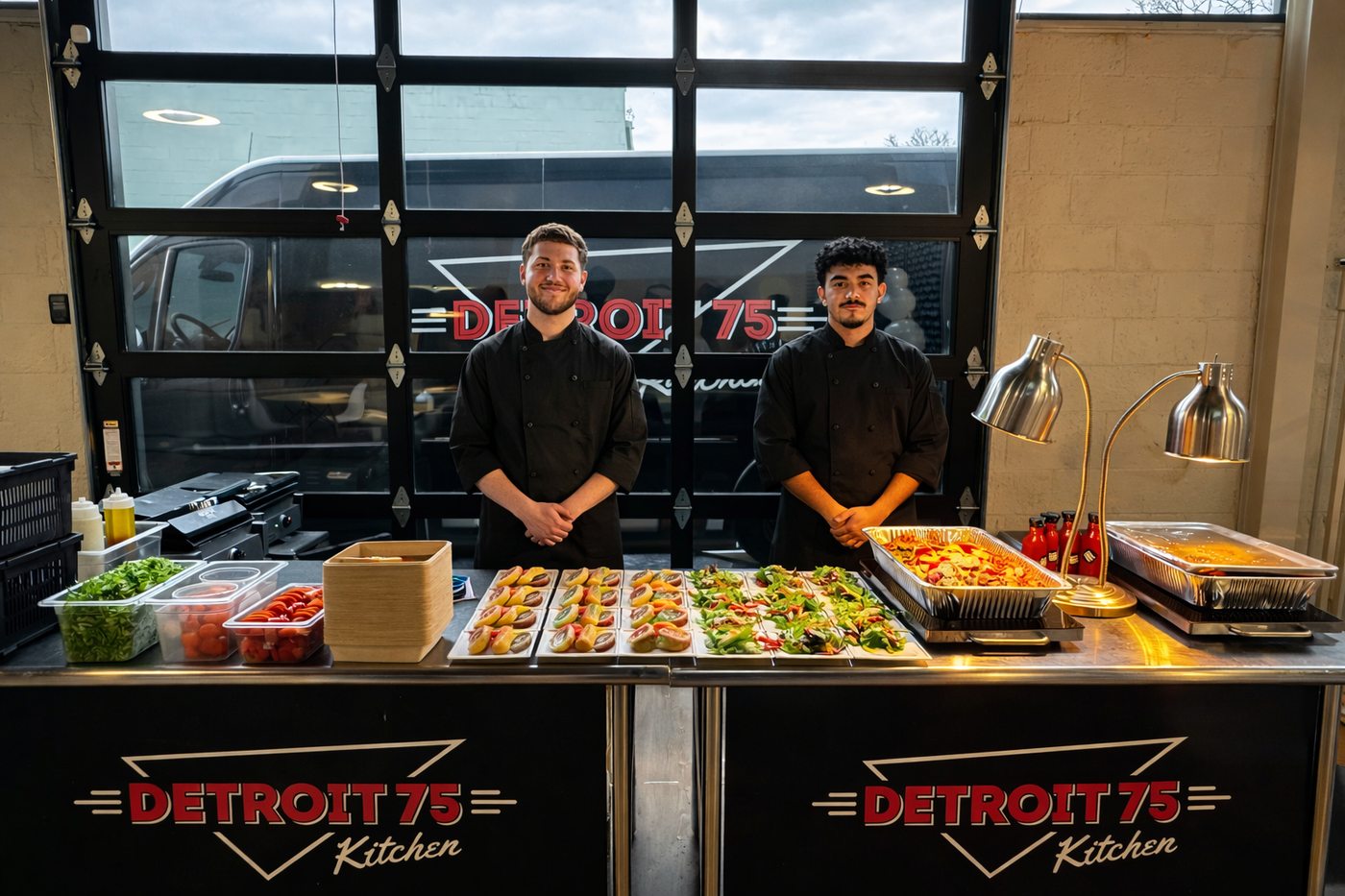 The Detroit 75 Craft Sandwich Bar set up for an on-site event